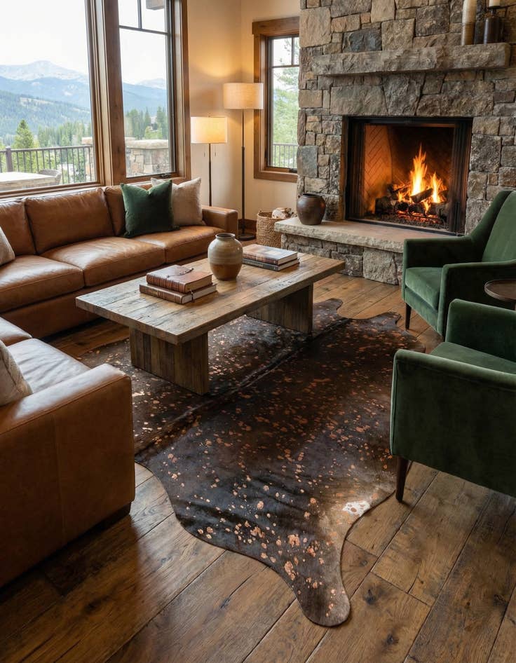 Detail image of 6' 7 x 6' 11 Cowhide Leather Square Rug