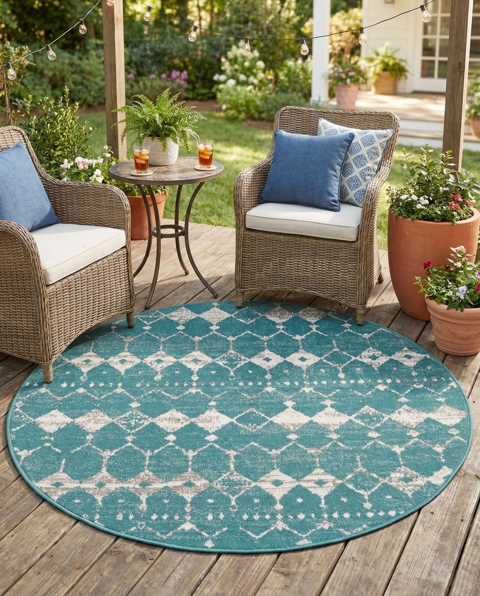 4' x 4' Easy-Clean Trellis Indoor / Outdoor Round Rug