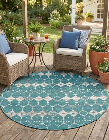 4' x 4' Easy-Clean Trellis Indoor / Outdoor Round Rug