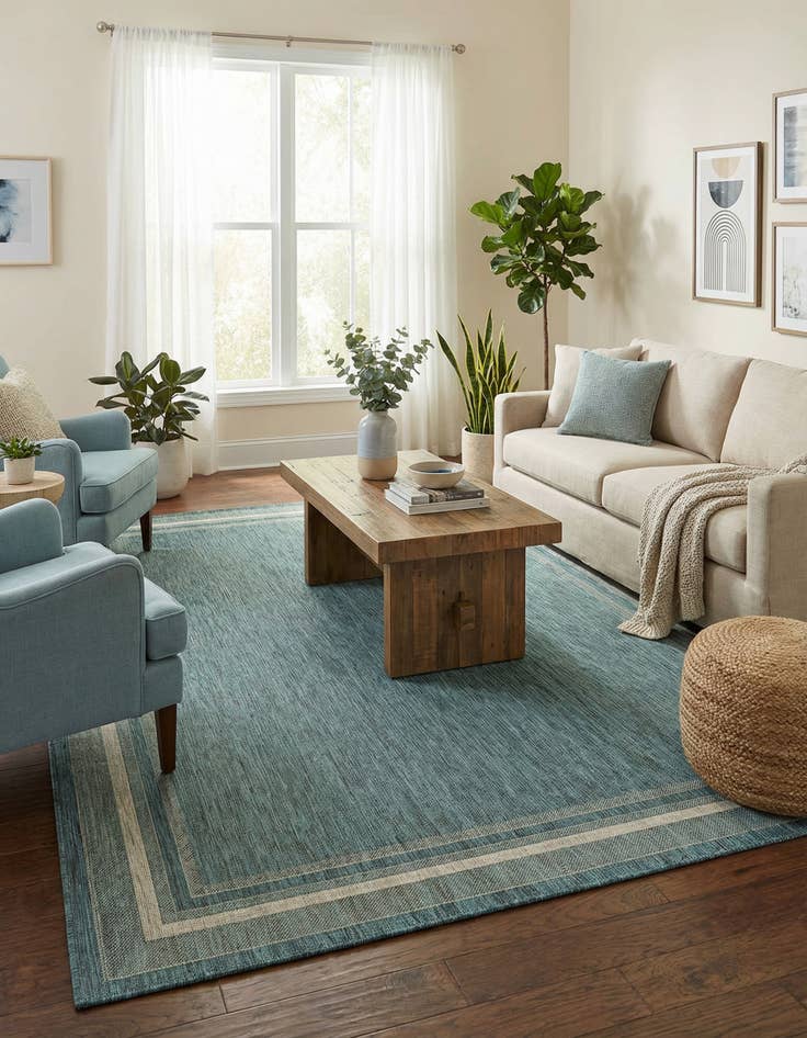 Detail image of  9' x 12'  Washable Border Indoor / Outdoor Rug