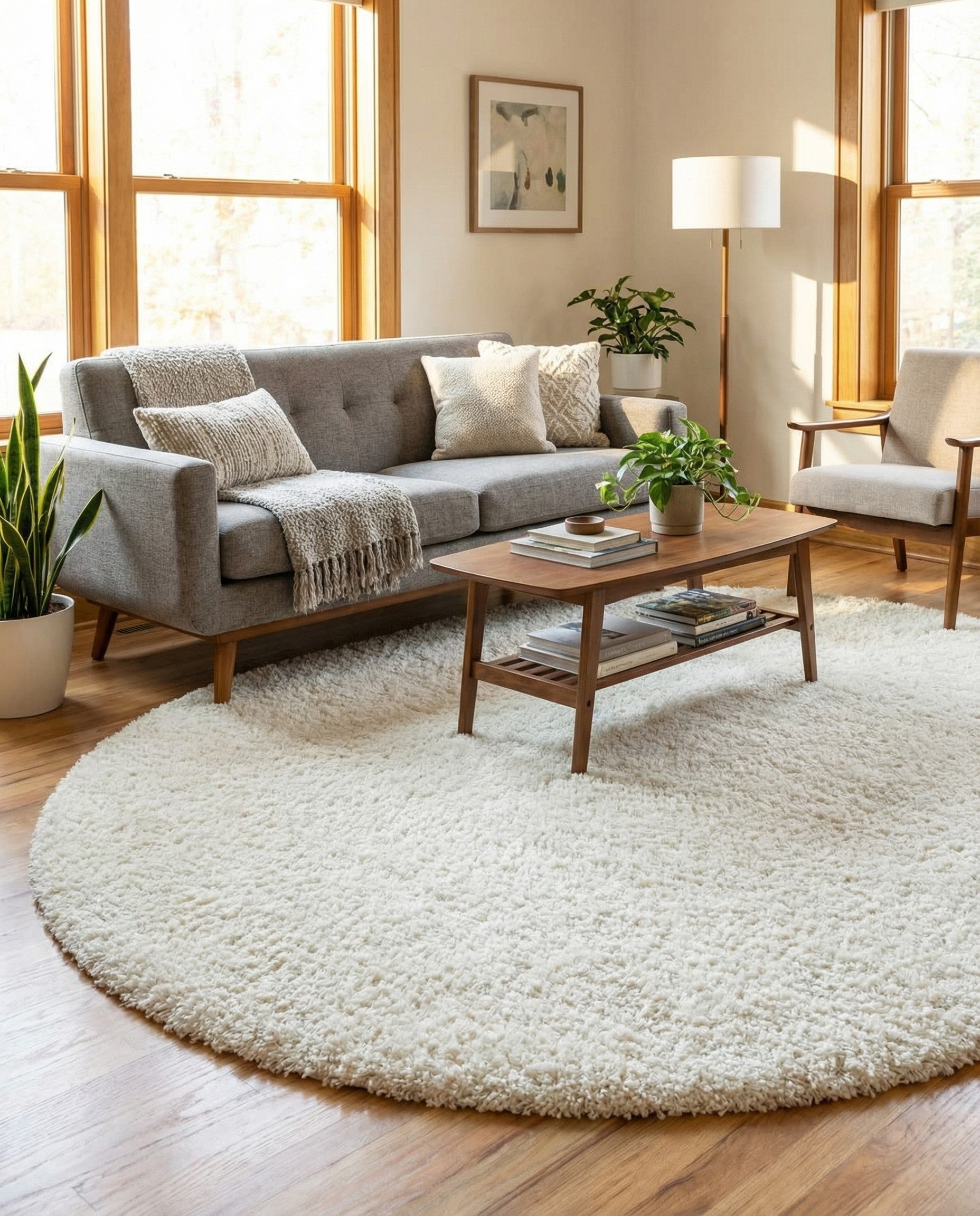  6' x 6' Solid Shag Round Rug