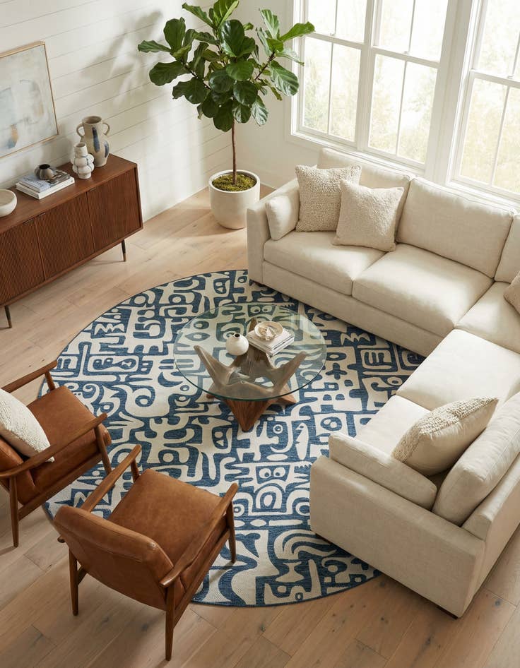 Detail image of  12' x 12'  Washable Modern Indoor / Outdoor Round Rug