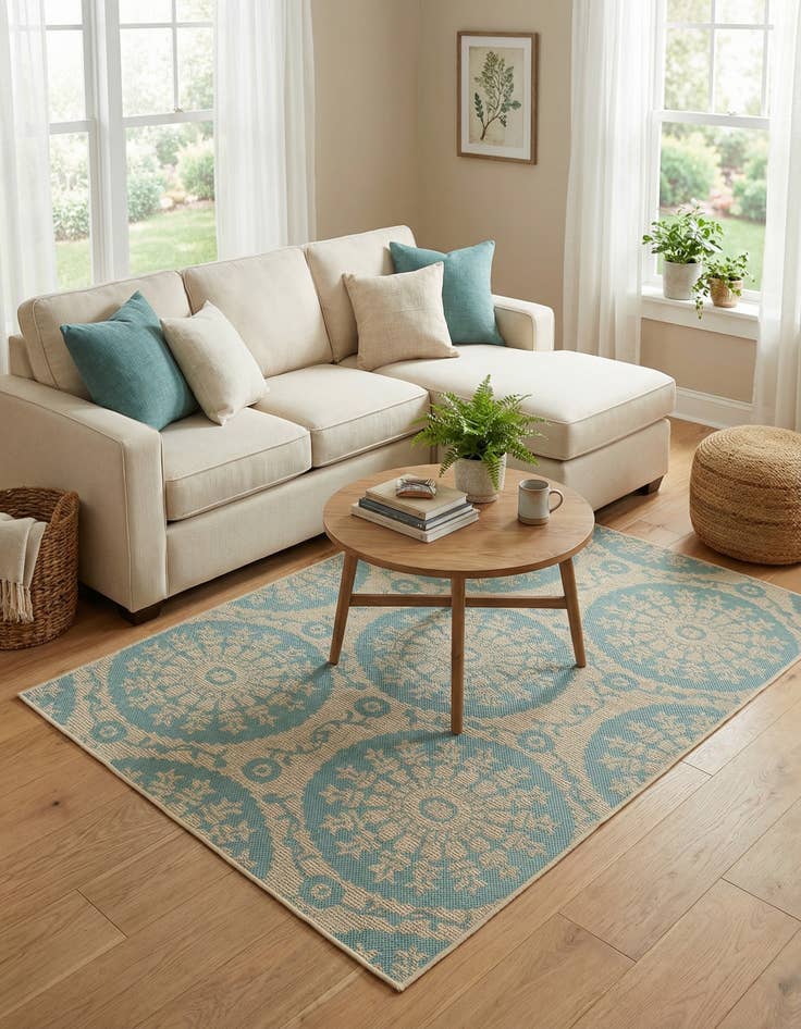 Detail image of 4' x 6'  Washable Botanical Indoor / Outdoor Rug