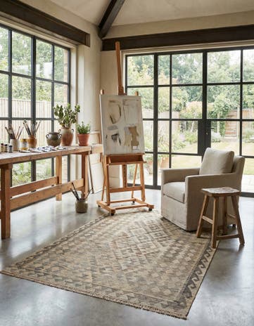 4' 1 x 6' 4 Hand Woven Kilim Maymana Wool Rug