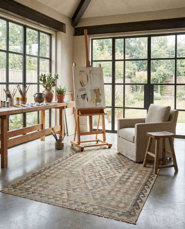 4' 1 x 6' 4 Hand Woven Kilim Maymana Wool Rug