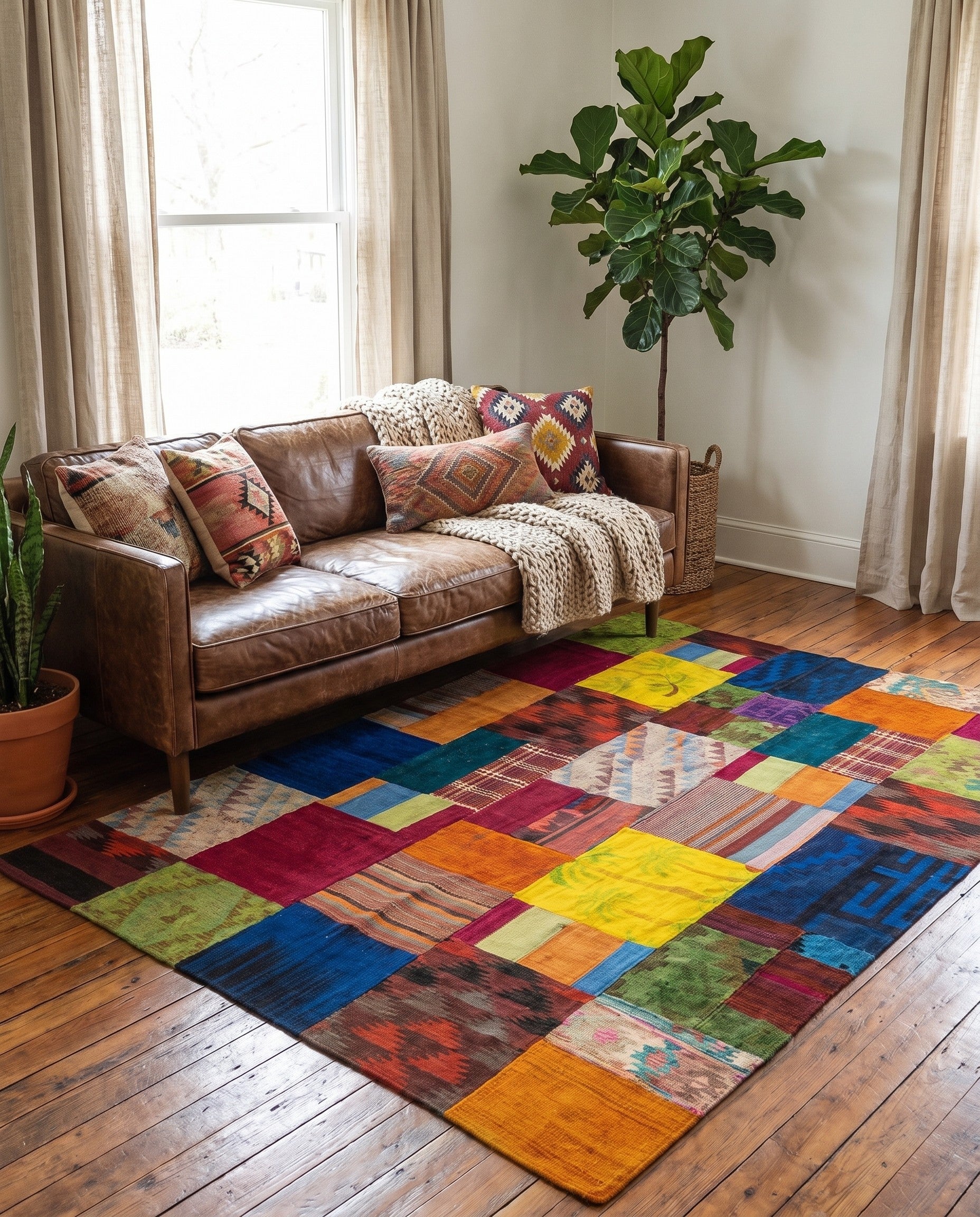 5' 7 x 7' 10 Hand Woven Kilim Patchwork Wool Rug