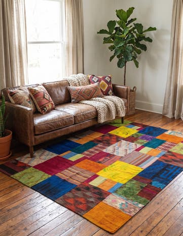 5' 7 x 7' 10 Hand Woven Kilim Patchwork Wool Rug
