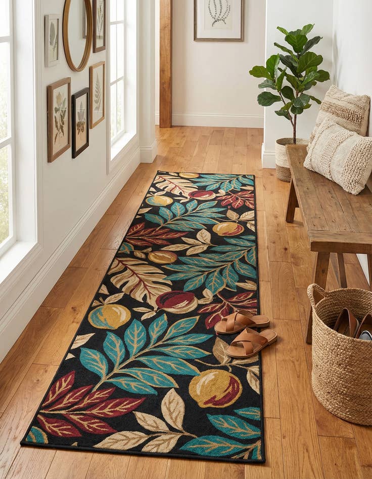 Detail image of  2' 7 x 10'  Washable Botanical Indoor / Outdoor Runner Rug