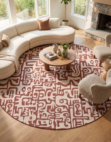 Rust Red Easy-Clean Modern Indoor / Outdoor Round Rug
