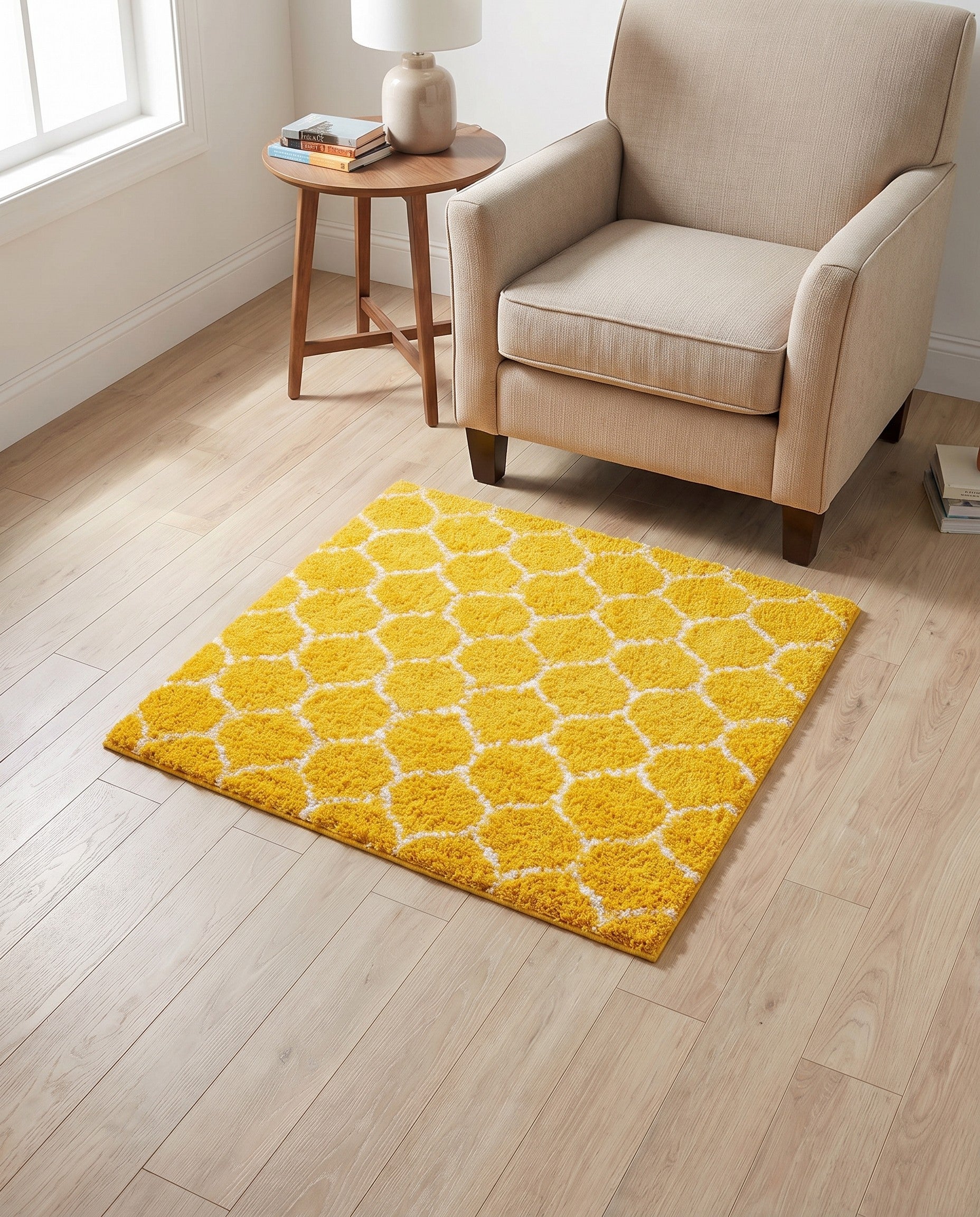 Yellow Lattice Shag Square Rug