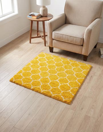 Yellow Lattice Shag Square Rug
