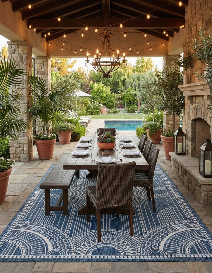 Detail image of 10' x 14'  Washable Traditional Indoor / Outdoor Rug