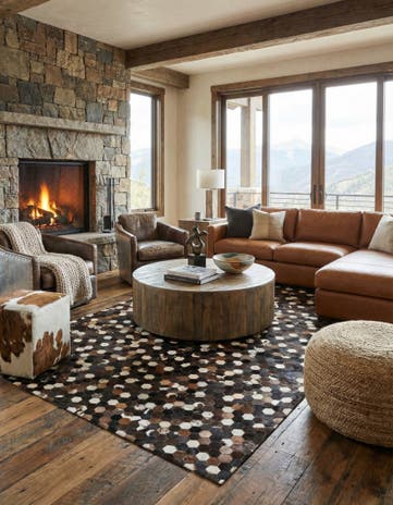 5' 2 x 8' Cowhide Leather Rug