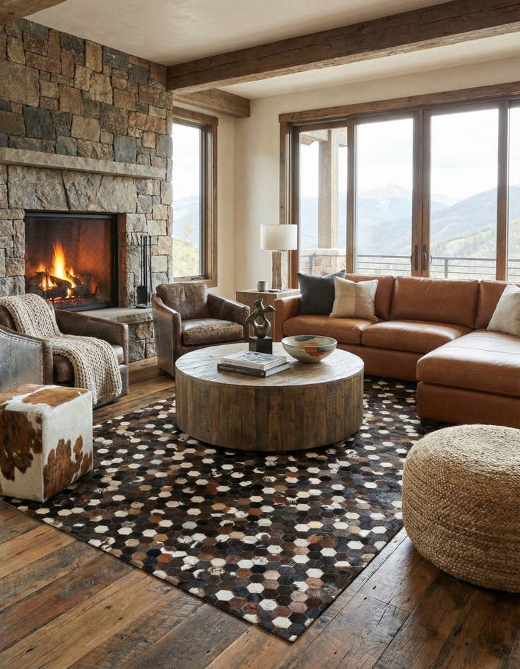 Detail image of 5' 2 x 8' Cowhide Leather Rug