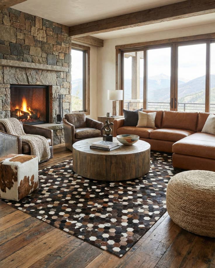 Detail image of 5' 2 x 8' Cowhide Leather Rug