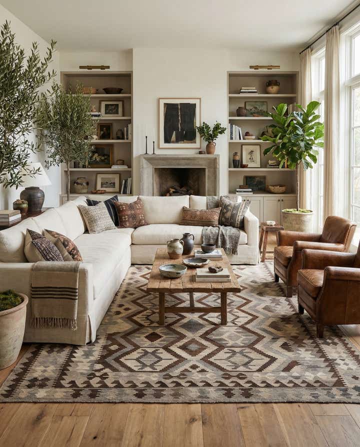 7' x 9' 6 Hand Woven Kilim Maymana Wool Rug