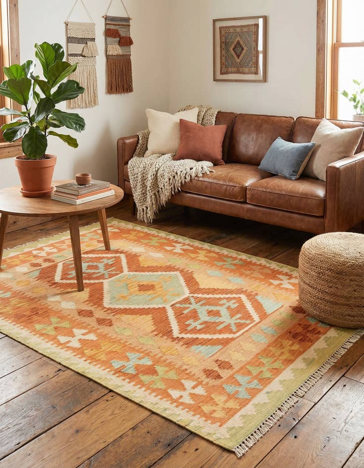 Detail image of  3' 3 x 5'  Hand Woven Kilim Waziri Wool Rug