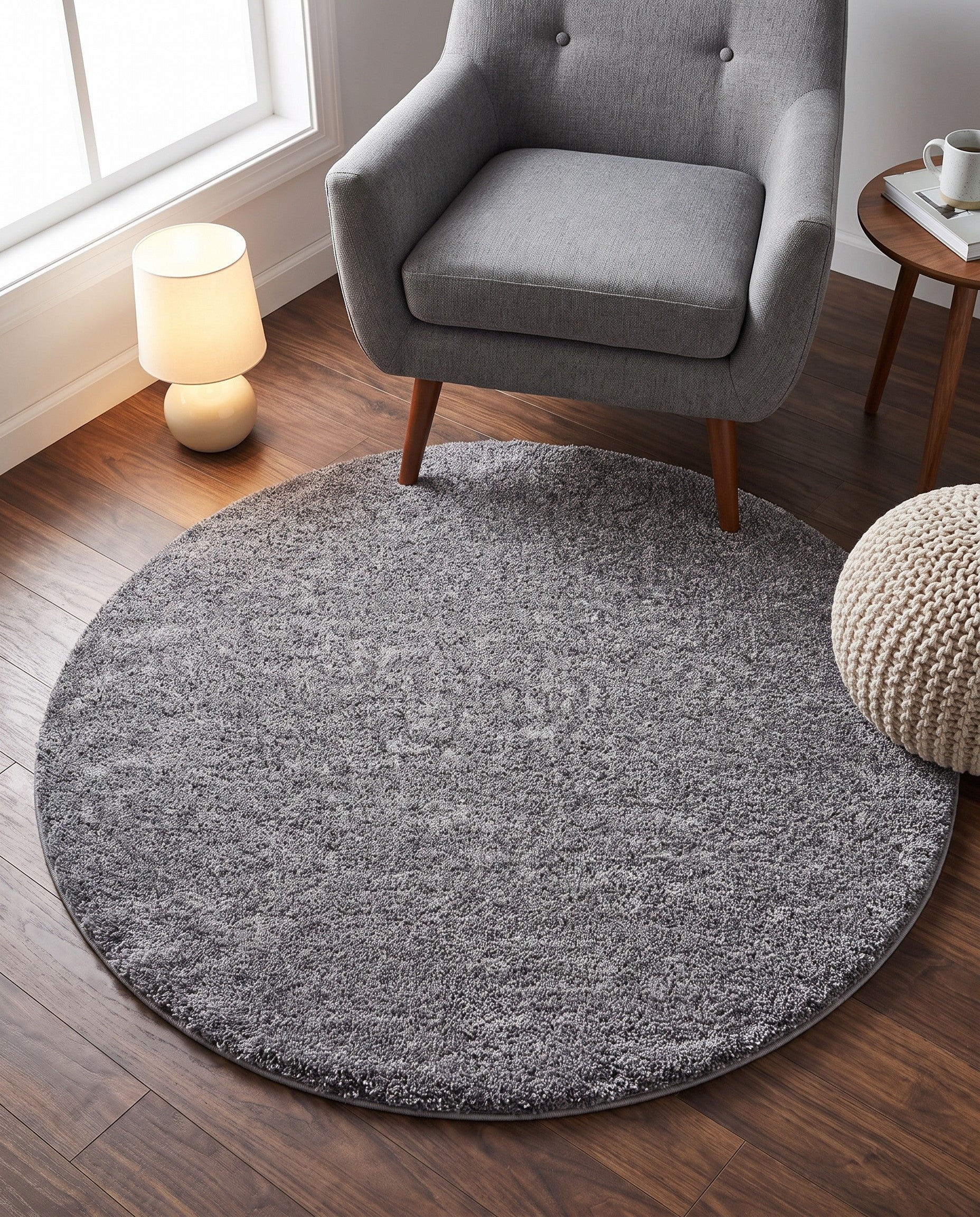 4' x 4' Soft Solid Shag Round Rug