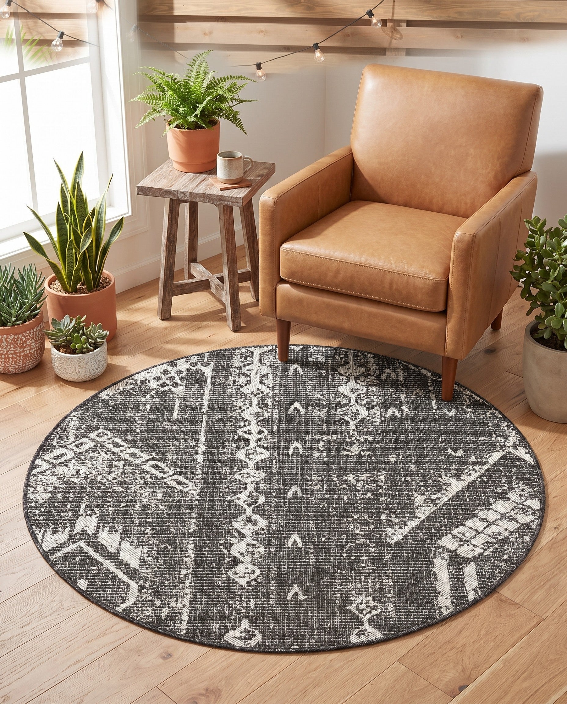 4' x 4' Easy-Clean Bohemian Indoor / Outdoor Round Rug