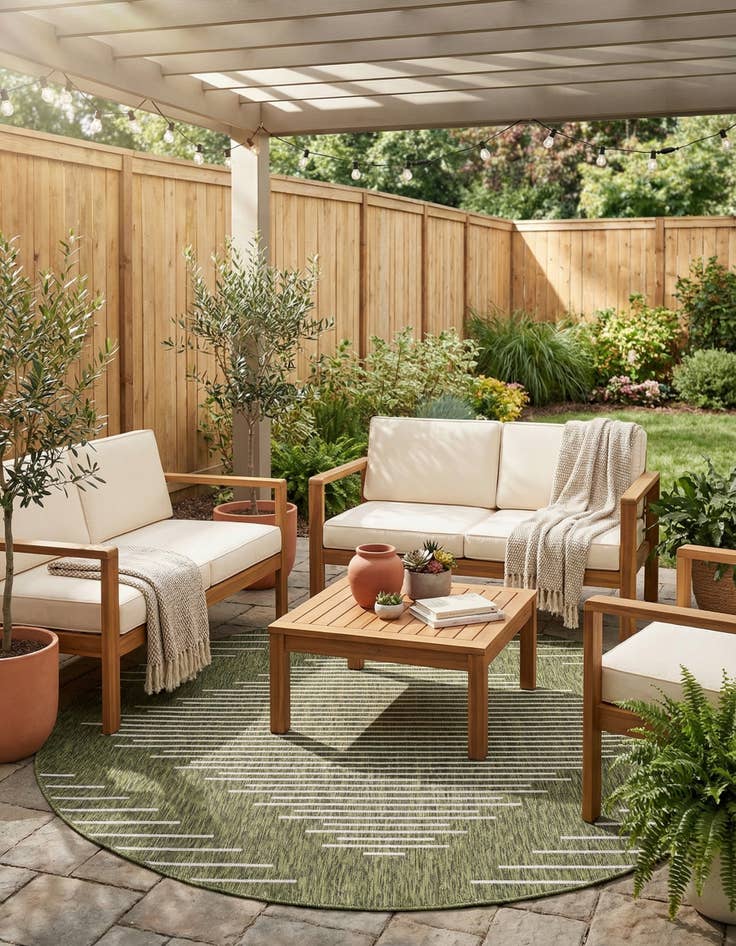 Detail image of 7' 10 x 7' 10 Easy-Clean Modern Indoor / Outdoor Round Rug