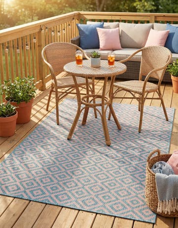 Pink and Aqua Easy-Clean Jill Zarin Costa Rica Indoor / Outdoor Rug