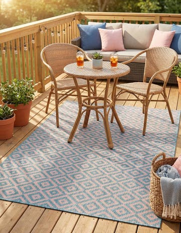 Pink and Aqua Easy-Clean Jill Zarin Costa Rica Indoor / Outdoor Rug