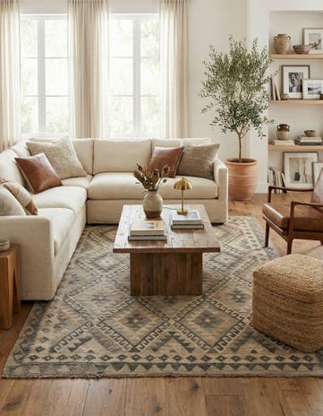 4' 11 x 6' 10 Hand Woven Kilim Maymana Wool Rug