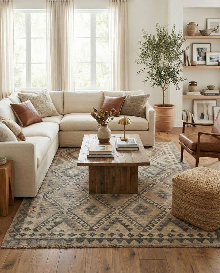 4' 11 x 6' 10 Hand Woven Kilim Maymana Wool Rug