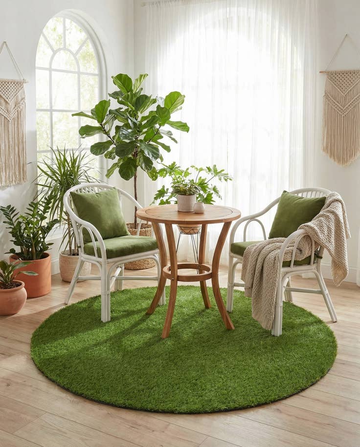 Detail image of 4' x 4' Easy-Clean Grass Indoor / Outdoor Round Rug