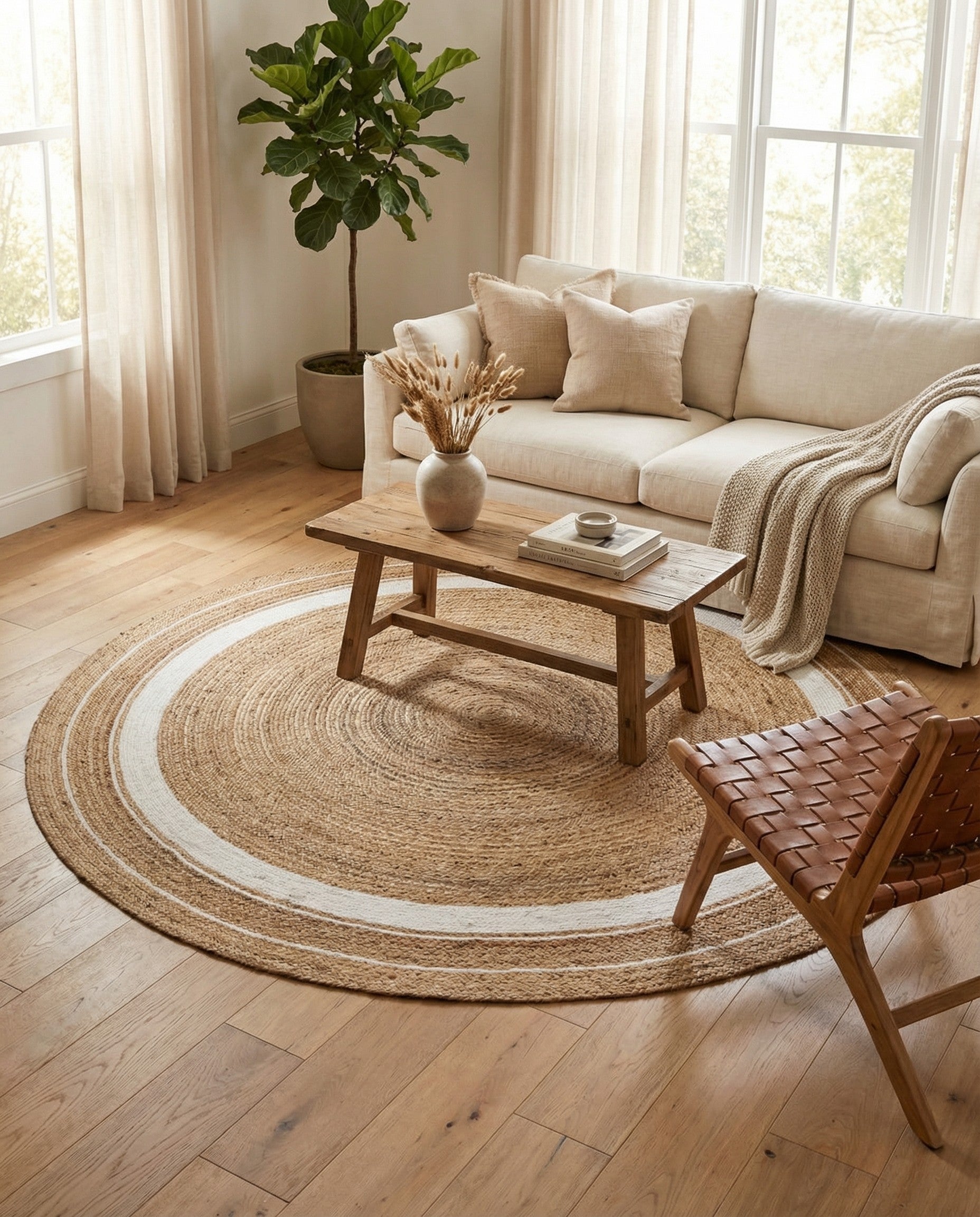  8' x 8'  Hand Braided Jute Round Rug