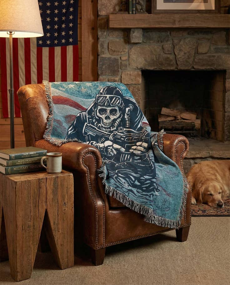 Detail image of 4' 6 x 6' US Navy Seal Skeleton Throw Blanket