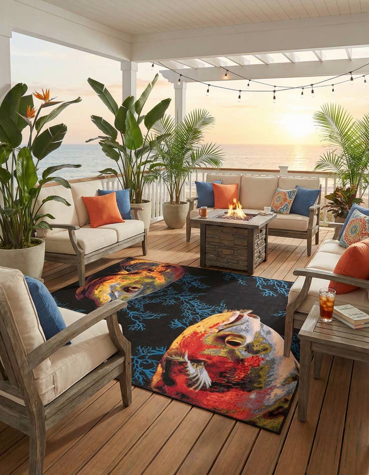 Detail image of 9' x 12'  Washable Coastal Indoor / Outdoor Rug