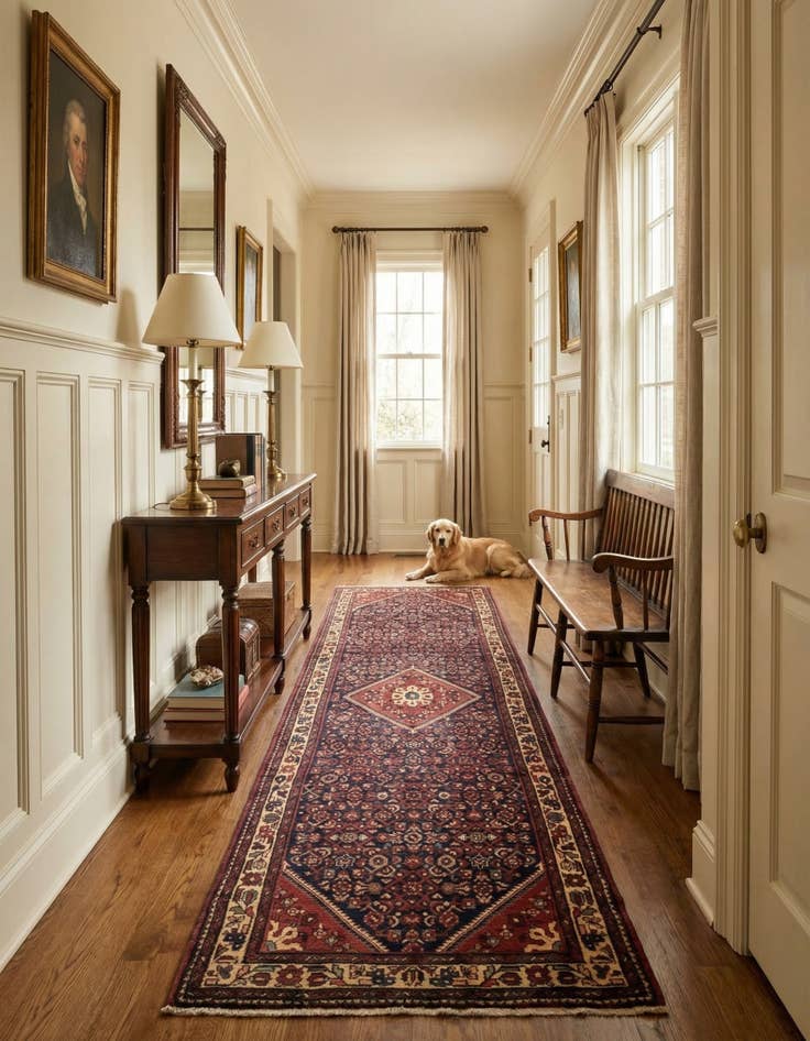 Detail image of 3' 10 x 11'  Hand Knotted Hossainabad Persian Wool Runner Rug