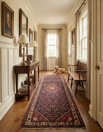 3' 10 x 11' Hand Knotted Hossainabad Persian Wool Runner Rug