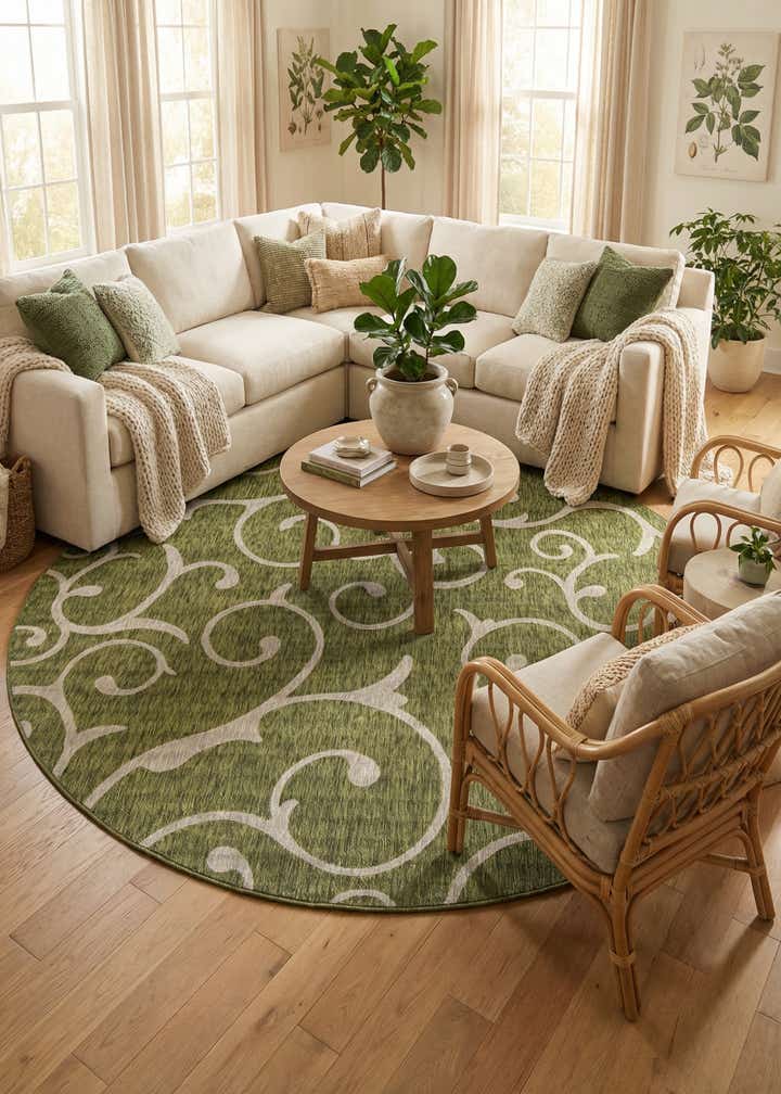 10' 8 x 10' 8 Easy-Clean Botanical Indoor / Outdoor Round Rug