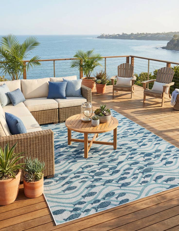 Detail image of 9' x 12'  Washable Coastal Indoor / Outdoor Rug