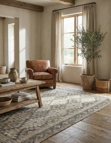 4' 11 x 6' 6 Hand Woven Kilim Maymana Wool Rug