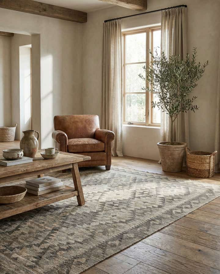 4' 11 x 6' 6 Hand Woven Kilim Maymana Wool Rug