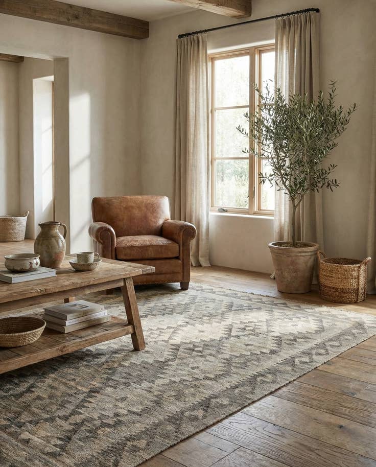 Detail image of 4' 11 x 6' 6 Hand Woven Kilim Maymana Wool Rug