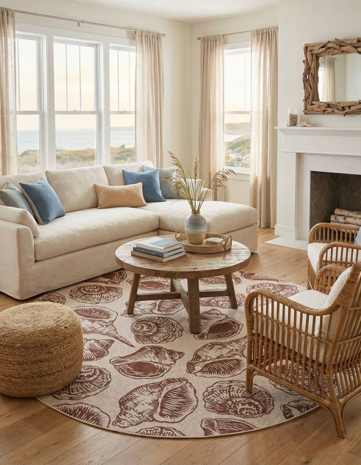 Detail image of 12' x 12'  Washable Coastal Indoor / Outdoor Round Rug