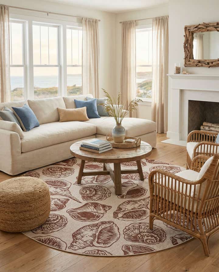 12' x 12' Easy-Clean Coastal Indoor / Outdoor Round Rug
