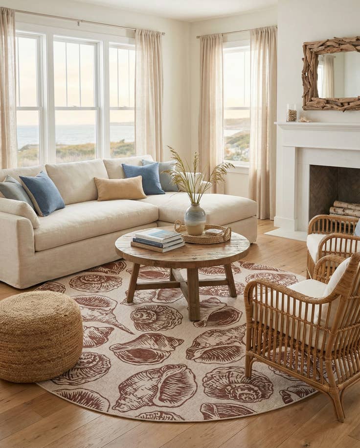 Detail image of 12' x 12' Easy-Clean Coastal Indoor / Outdoor Round Rug