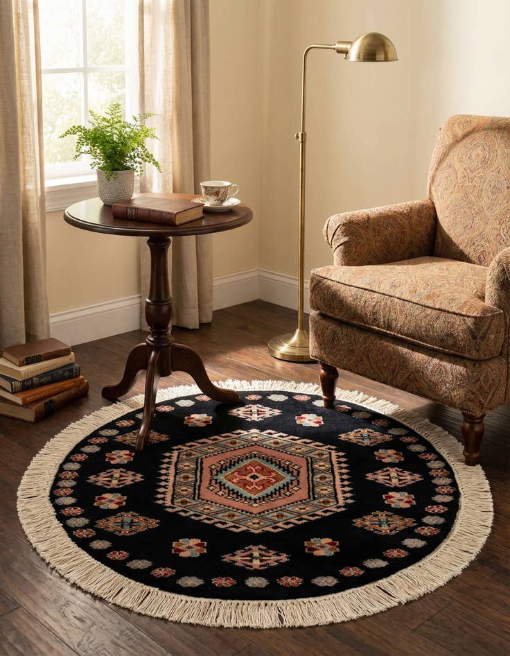 Detail image of  2' 1 x 2' 2  Hand Knotted Bokhara Oriental Wool Round Rug