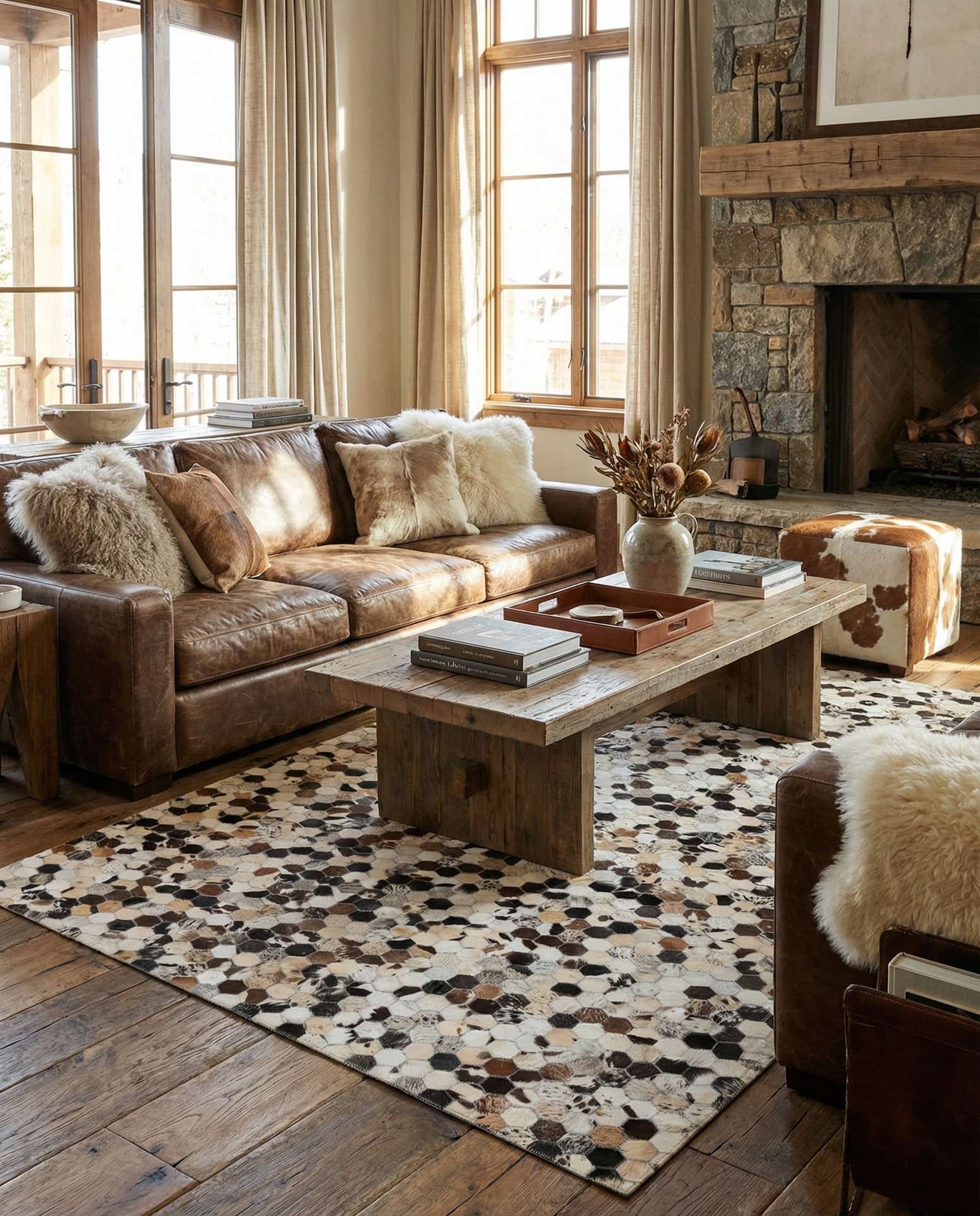 5' x 8' Cowhide Leather Rug