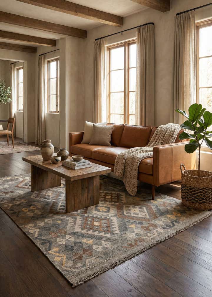 4' 6 x 6' 8 Hand Woven Kilim Maymana Wool Rug