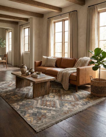 4' 6 x 6' 8 Hand Woven Kilim Maymana Wool Rug