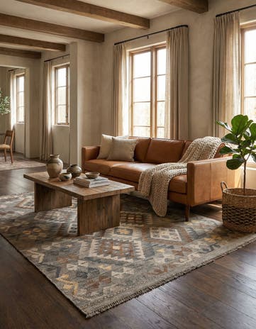 4' 6 x 6' 8 Hand Woven Kilim Maymana Wool Rug