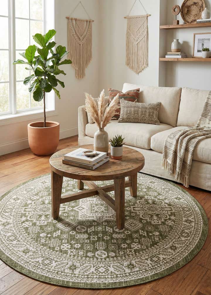 7' 10 x 7' 10 Easy-Clean Aztec Indoor / Outdoor Round Rug