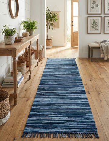 Navy Blue Hand Woven Chindi Cotton Runner Rug