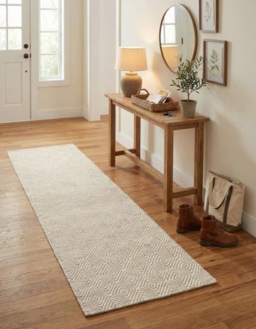 Beige Hand Woven Geo Trellis Flatweave Runner Rug